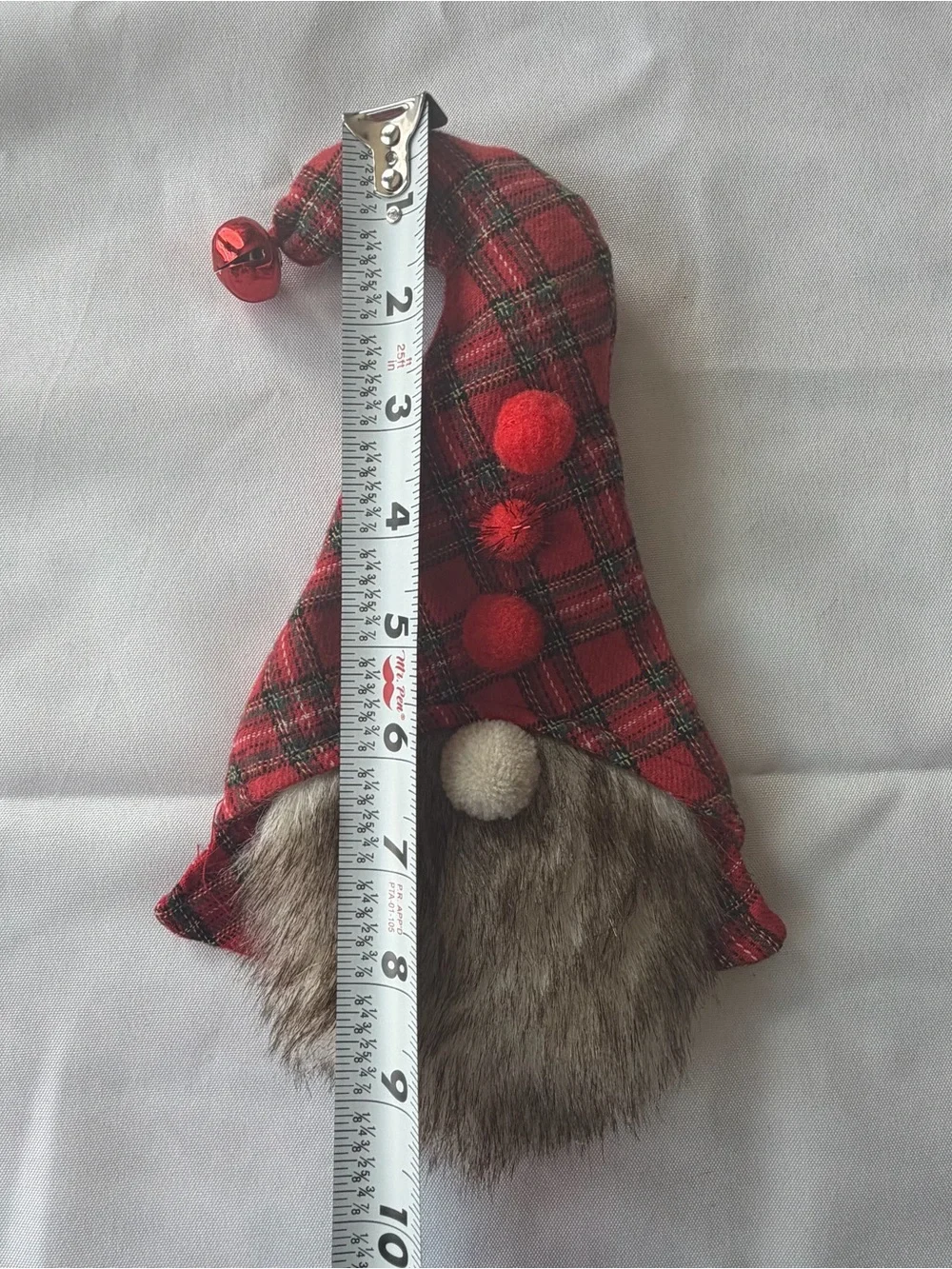 Red gray holiday gnome wine bottle‎ hat with faux fur beard